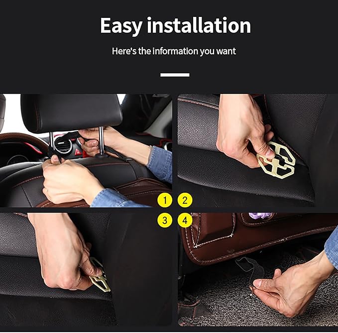 Leather Car Seat Back Organizer Tray Travel Car Storage Organizer Pad Bag with Foldable Table Car Trash Can Auto Accessories (Color : Beige)