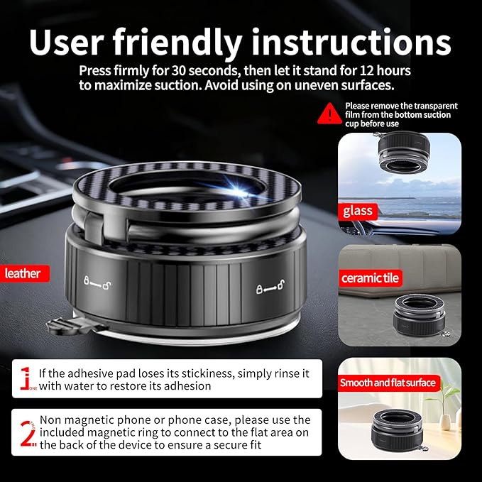 MagSafe Magnetic Phone Holder for Car, 2-in-1 Car Mount 360° Rotating Vacuum Suction Dashboard & Windshield Phone Holder, Strong N55 Mega Magnet Mount for iPhone 17/16/15/14/13/12 & All Smartphones