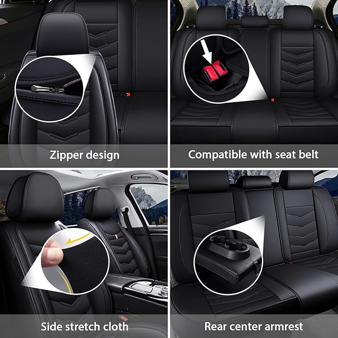 MVRVMV 2-Seat Car Seat Covers for Honda Pilot 2010-2026, Waterproof Non-Slip Wear-Resistant Leather Seat Cover (2 Seat Standard, Black)