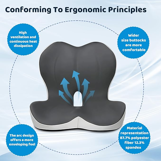 Memory Foma Car Seat Cushion Reducing Sciatica Pressure, Truck Driver Long Travel Hemorrhoid Pillow, Ergonomic Non Slip Wheelchair Cushions, Comfort Office Home Chair Back Pad