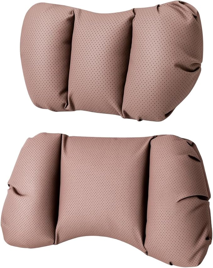 Car Neck Pillow & Lumbar Support for Lincoln Aviator 2020-2024 Ergonomic Breathable Mesh Auto Seat Back Cushion Headrest,Brown-Neck & Lumbar Set