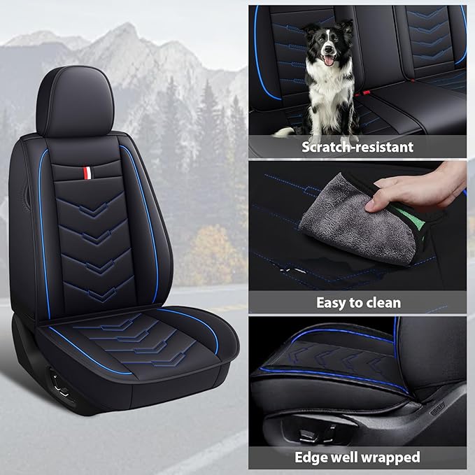MVRVMV Seat Covers for Ford Explorer 2007-2026, Waterproof Leather Auto Seat Cover (2 Seat Standard,Black-Blue)