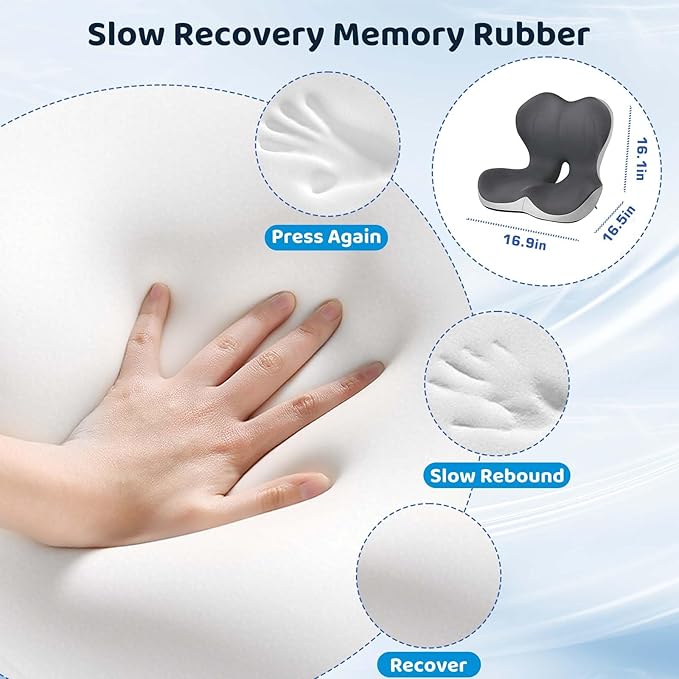 Memory Foma Car Seat Cushion Reducing Sciatica Pressure, Truck Driver Long Travel Hemorrhoid Pillow, Ergonomic Non Slip Wheelchair Cushions, Comfort Office Home Chair Back Pad