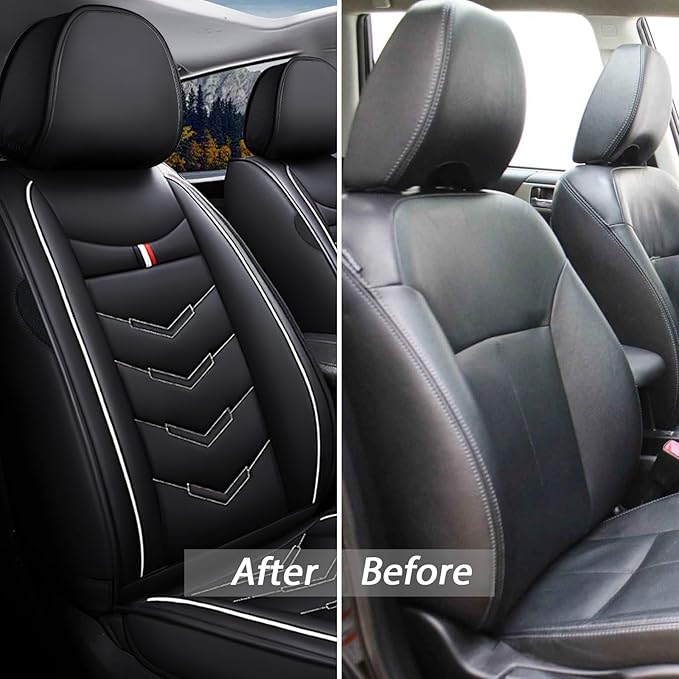 MVRVMV 5-Seat Car Seat Covers for Ford Explorer 2012-2026, Waterproof Non-Slip Wear-Resistant Leather Seat Cover (5 Seat Standard, Black-White)