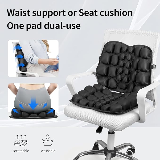 Lumbar Support Pillow for Car & Office Chair - Tailbone Pain Relief Air Seat Cushion for Driver, Wheelchair, Airplane Seat, Travel