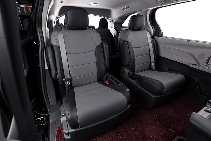 Full Set Highlander Seat Covers for 2020-2026 Toyota Highlander Suv Seat Cushion,2nd Row Captain Chair,Fully Covered,Luxury Waterproof Leather Car Seat Protector,Fit Like A Glove (Black & Gray)