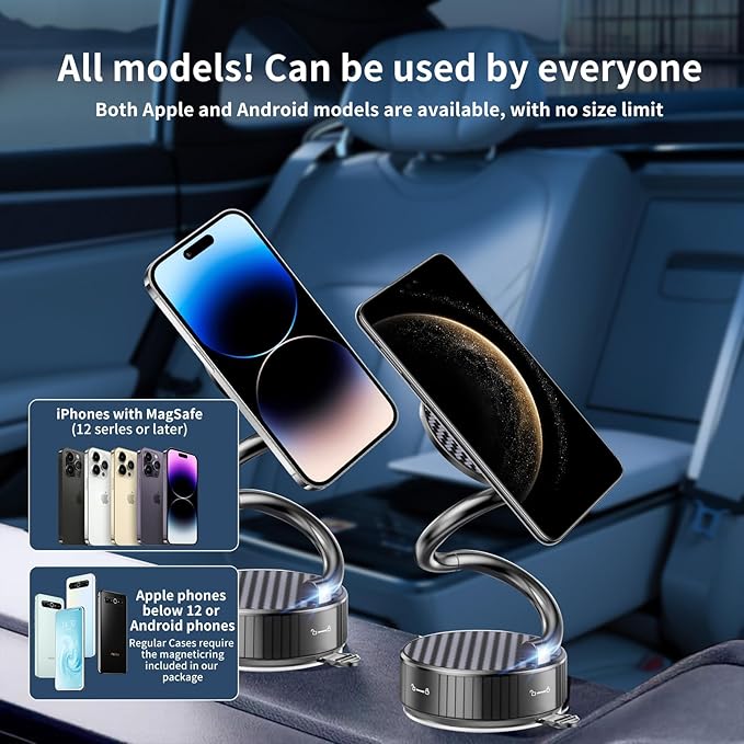 MagSafe Magnetic Phone Holder for Car, 2-in-1 Car Mount 360° Rotating Vacuum Suction Dashboard & Windshield Phone Holder, Strong N55 Mega Magnet Mount for iPhone 17/16/15/14/13/12 & All Smartphones