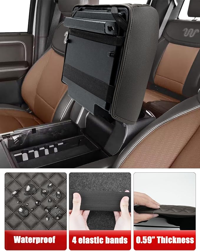 KBH Center Console Armrest Cover for 2021-2026 Ford F150, PU Leather, Middle Console Lid Protector, Arm Rest Cushion Thick Pad, King Ranch Brown (Fits Bucket Seat Console Only)
