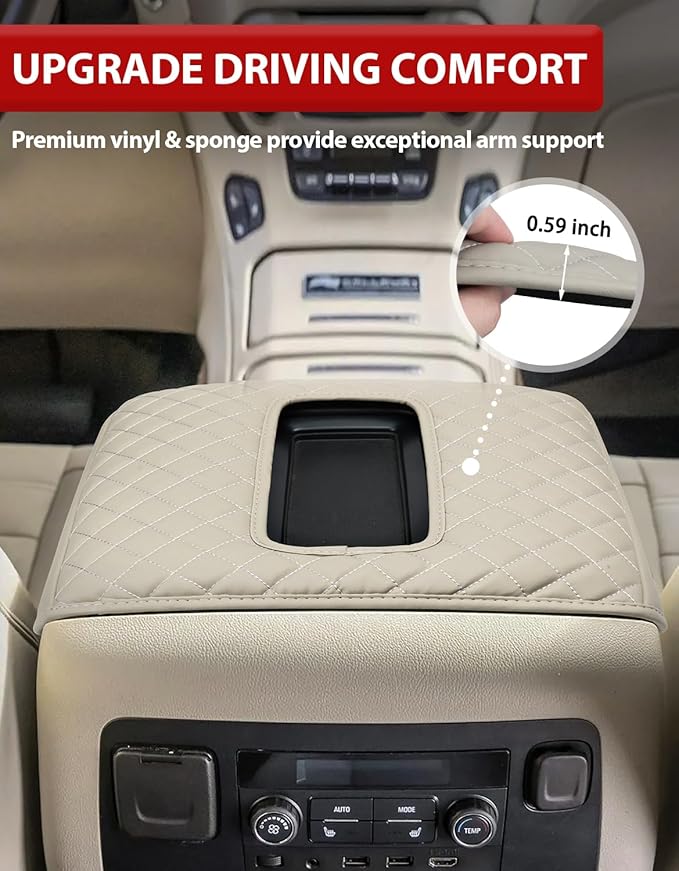 KBH Center Console Armrest Cover for Chevy Suburban Tahoe & GMC Yukon 2015-2020, Silverado & Sierra 1500 2500 3500 2014-2018, Bucket Seat, Customized Arm Rest Lid Protective Cushion, PU Leather