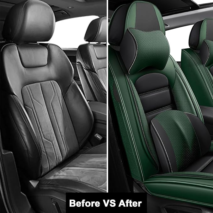 AREKA 2 Car Seat Covers for Honda Accord 2003-2026 Breathable Leather,Waterproof Car Seat Protectors with Comfort Headrest Pillows,Automotive Vehicle Cushion with Storage Pockets (Luxury,Green)