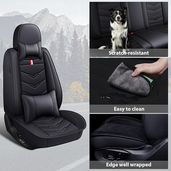 MVRVMV Luxury Car Seat Covers for Honda Pilot 2010-2026, Nappa Leather Auto Seat Cover with 2 Neck Pillows and 2 Lumbar Supports (5 Seat Luxury, Black)