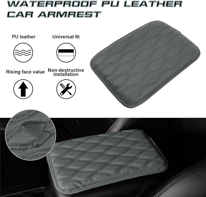 x xotic tech Car Center Console Cushion Pad, Universal Waterproof Leather Armrest Seat Box Cover Protector Auto Interior Accessories for Most Cars, SUV, Truck 7.8" x 12" (Gray)