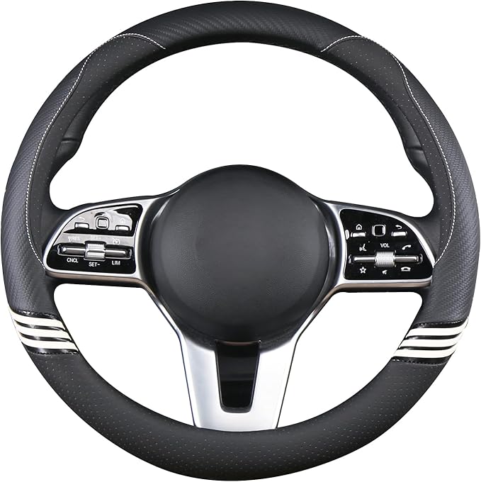 Cute Steering Wheel Cover for Women Men Leather Universal 15 inch,Black