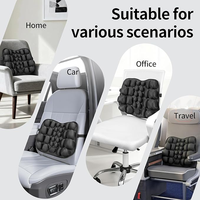 Lumbar Support Pillow for Car & Office Chair - Tailbone Pain Relief Air Seat Cushion for Driver, Wheelchair, Airplane Seat, Travel
