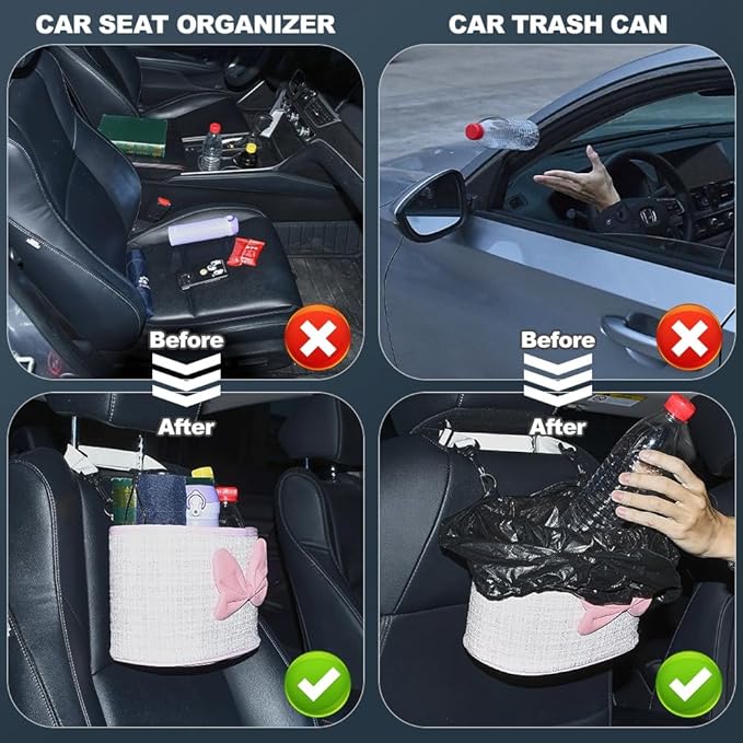 Multifunctional Car Seat Back Organizer Storage Bag Vintage Cotton Linen Hanging Vehicle Organizer for Vehicles Interior Organizer Accessories, Pink Linen Fabric