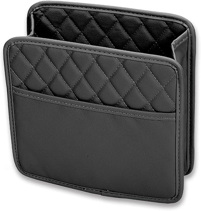Car Seat Back Organizer, PU Leather Vehicle Backseat Hanging Storage Pocket, Multipurpose Auto Travel Essentials Accessories for Kids & Adults, Universal for Most Cars (Black)