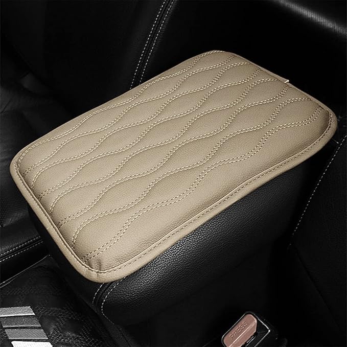 x xotic tech Car Center Console Cushion Pad, Universal Waterproof Leather Armrest Seat Box Cover Protector Auto Interior Accessories for Most Cars, SUV, Truck 7.8" x 12" (Beige)