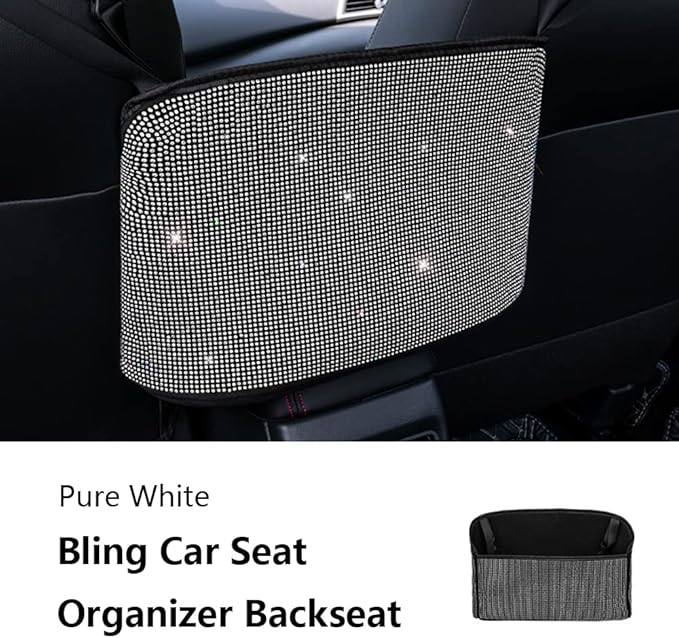 Car Net Pocket Handbag Holder Between Seat Back Organizer Storage Bag, Purse Holder for Console Front Seat Storage Barrier, Rhinestone Car Storage Organizer Between Front Seats, Multicolor