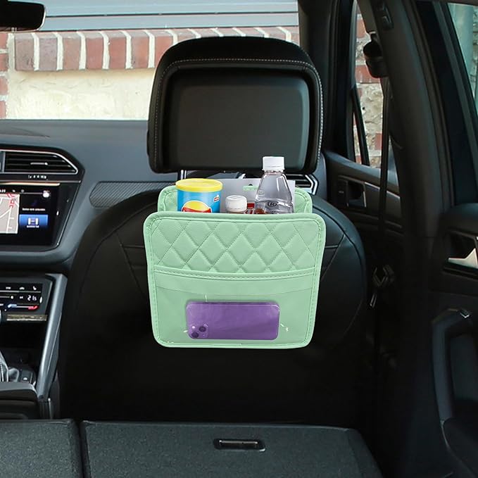 Car Seat Back Organizer, Car Organizers and Storage, PU Leather Vehicle Backseat Hanging Storage Pocket, Multipurpose Auto Travel Essentials Accessories for Kids & Adults, Universal for Cars (Green)