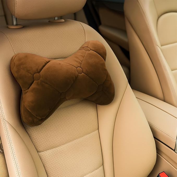 2PCS Car Headrest Pillow, Soft Comfortable Vehicle Neck Pillow Cushion, Automotive Interior Head Rest Pad Accessories for Driving Fatigue Relief, Universal for SUV, Sedan, Truck (Khaki)