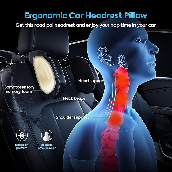 Car Headrest & Lumbar Support Cushion for Citroen DS3 C5 C3 C2 C4 C6, Ergonomic Automotive Seat Neck Pillow Lumbar Backrest Pad Neck Back Pain Relief Detachable Washable, Pink