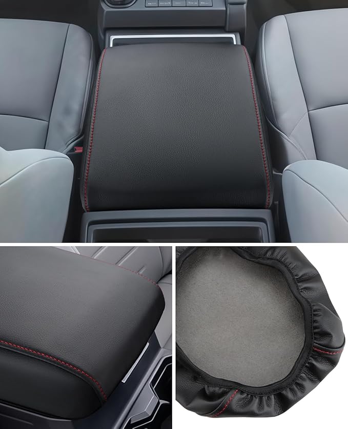 INTGET Center Console Cover for 2026 Toyota Tacoma Accessories 2024 2025 & 2025 2026 4Runner Accessories Leather Car Middle Armrest Arm Rest Box Lid Seat Protector Cushion(Red Stitches, 2024+)