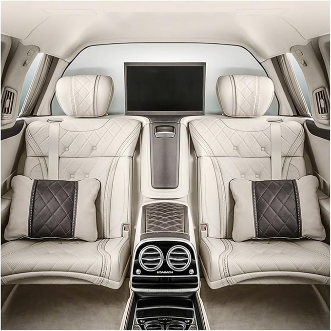 Luxury NAPPA Headrest Compatible For Mercedes Maybach S-Class Leather Lumbar Pillows Car Neck Travel Seat Cushion Support Car Accessories(Beige red)