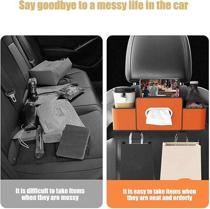 Geshus Backseat Organizers Hanging Storage, Car Seat Back Organizer With Tissue Holder, For Hold Phone,Drinks,Handbag,Compatible With Most Vehicles (Black)