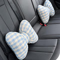 Car Accessories Plaid Bow Headrest Lumbar Pillow 4PCs Set Cotton Linen Elegant Soft Car Seat Cushions for Daily Commuting Trave (Blue Plaid,Lumbar Pillow 2pcs)