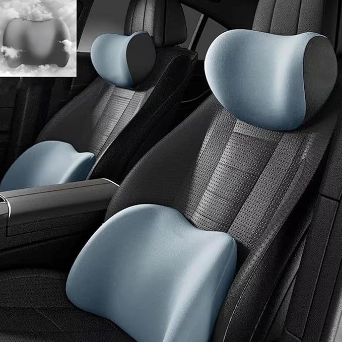 Car Headrest & Lumbar Support Cushion for Citroen DS3 C5 C3 C2 C4 C6, Ergonomic Automotive Seat Neck Pillow Lumbar Backrest Pad Neck Back Pain Relief Detachable Washable, Blue