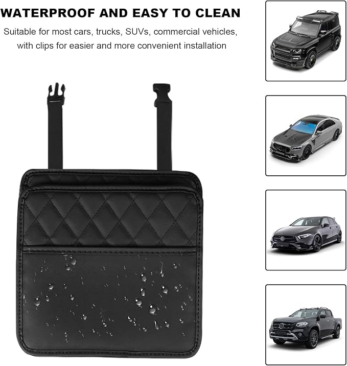 Car Back Seat Organizer, Foldable Leather Backseat Hanging Storage Bag with Adjustable Strap, Multifunction Seat Back Organizer Large Capacity Storage Bag with Mesh Pocket