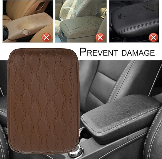 x xotic tech Car Center Console Cushion Pad, Universal Waterproof Leather Armrest Seat Box Cover Protector Auto Interior Accessories for Most Cars, SUV, Truck 7.8" x 12" (Brown)