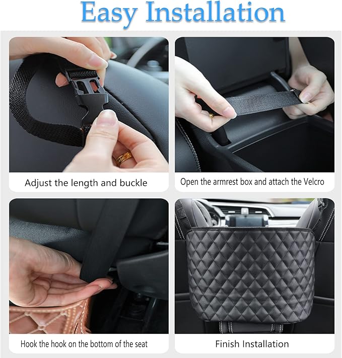 Car Pocket Handbag Holder - Leather Seat Back Organizer Barrier for Backseat Pet, Kids - Black