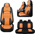 AREKA 5 Car Seat Covers for Honda Civic 2002-2026 Breathable Leather,Waterproof Car Seat Protectors with Comfort Headrest Pillows,Automotive Vehicle Cushion with Storage Pockets (Luxury,Orange)