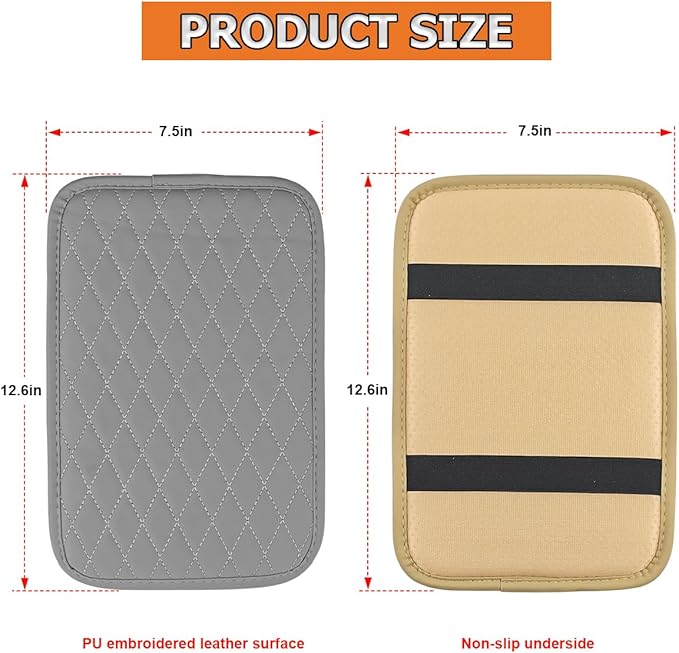 Car Center Console Cover, Leather Memory Foam Vehicle Arm Rest Cushion Pad, Waterproof Automotive Interior Armrest Seat Box Protector Accessories, Universal for SUV, Sedan, Truck (Gray)