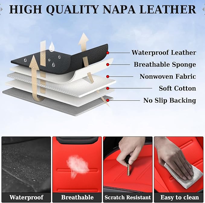 Coverado Car Seat Covers, Front Covers for Cars, Car Seat Cover Front Seats, Car Seat Protector Waterproof, Leather Car Seat Cushion, Universal Interior Covers Seat Protectors for Most Cars Black-Red