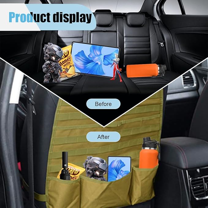 Car Seat Back Organizer, Car Seat Cover Protector, Backseat Hanging Car Seat Storage Bag, Tactical Backseat Organizer Panel, Multipurpose Car Travel Accessories for Most Vehicles (Coyote Brown, 1PC)