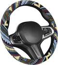 Boho Car Steering Wheel Cover, Ethnic Style Anti-Slip Coarse Flax Cloth Auto Wheel Cover, Bohemian Steering Wheel Protector for Most SUVs Vans Trucks, Car Accessories (Style H)