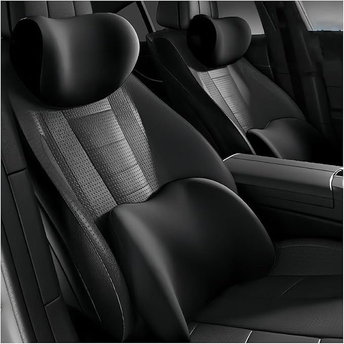 Car Lumbar Support Pillow and Car Neck Pillow Kit for BMW 4 Series 8 Series Convertible, Car Seat Neck Back Rest Pillows, Ergonomic Car Seat Headrest & Lumbar Cushion,A Black