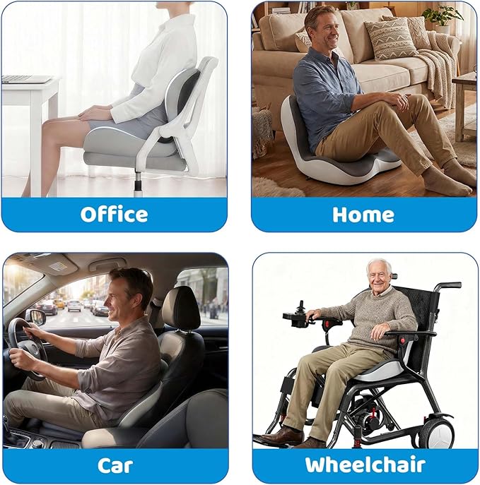 Memory Foma Car Seat Cushion Reducing Sciatica Pressure, Truck Driver Long Travel Hemorrhoid Pillow, Ergonomic Non Slip Wheelchair Cushions, Comfort Office Home Chair Back Pad
