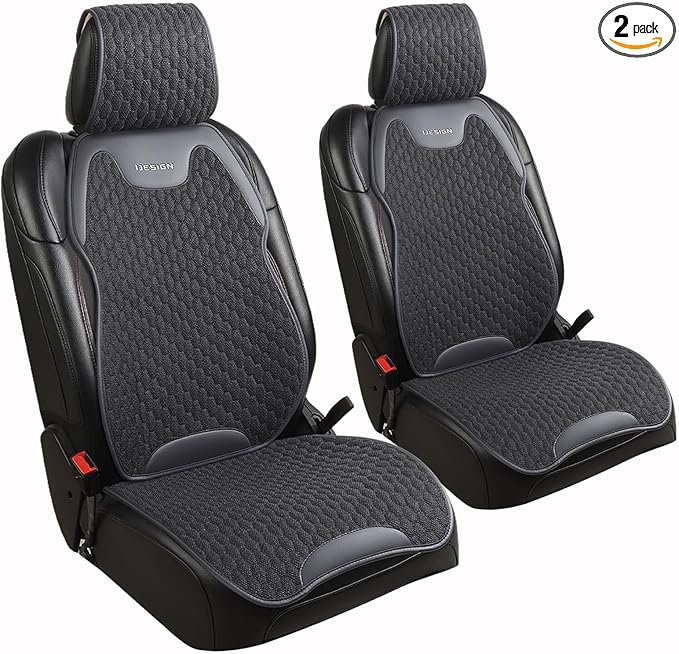 Gripure Breathable Linen Car Seat Cover Protector for Front Seats – Durable, Non-Slip, Airbag Compatible, Universal Fit for Sedans, SUVs, Pickups (2pcs, Black)