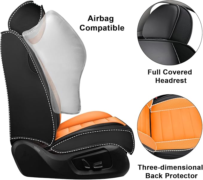 AREKA 2 Car Seat Covers for Honda Accord 2003-2026 Breathable Leather,Waterproof Car Seat Protectors with Comfort Headrest Pillows,Automotive Vehicle Cushion with Storage Pockets (Luxury,Orange)