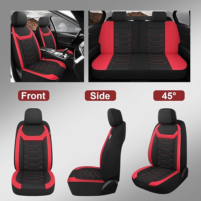 CAROMOP Breathable Car Seat Cover 2 Front Seats, 3D Air Mesh Cloth Seat Covers for Cars, Universal Fit Automotive Car Interior Covers for SUV Vans Sedans Trucks (Black/Red)