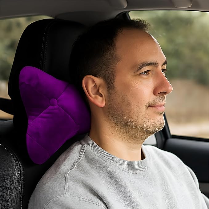 2PCS Car Headrest Pillow, Soft Comfortable Vehicle Neck Pillow Cushion, Automotive Interior Head Rest Pad Accessories for Driving Fatigue Relief, Universal for SUV, Sedan, Truck (Purple)