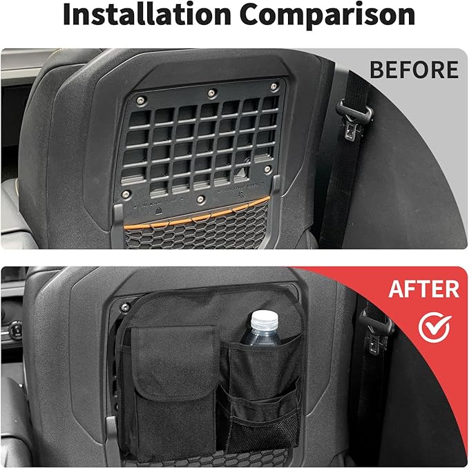 JWWY Front Seat Back Organizer Storage Bag Pocket Pouch Fit for 2021-2024+ Ford Bronco Interior Accessories Black