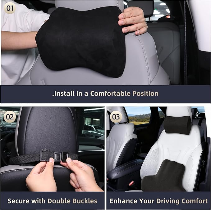 Car Neck & Lumbar Support Pillow Set for Jeep Gladiator, Soft Memory Foam Headrest & Back Cushion, Ergonomic Comfortable Seat Support for Daily Driving and Long Trips Car Interior Accessories