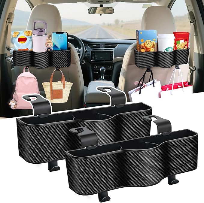 Headrest Backseat Organizer With Cup Holders, Perfect for Eating in Car, Kids' Seat Back Organizer, Food Table, Sauce Holder, Travel Accessories (2 Pack)