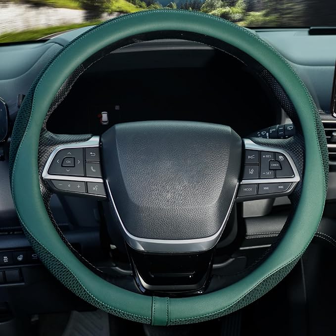 ZHOL Green Steering Wheel Cover,Soft Microfiber Leather,Non-Slip and Breathable Car Steering Wheel Cover for All Season,Universal Fit for 15 Inch