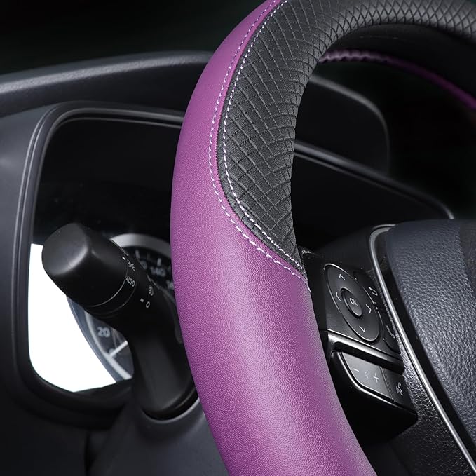 Automotive Steering Wheel Cover Leather Anti Slip Wrap 15",Purple