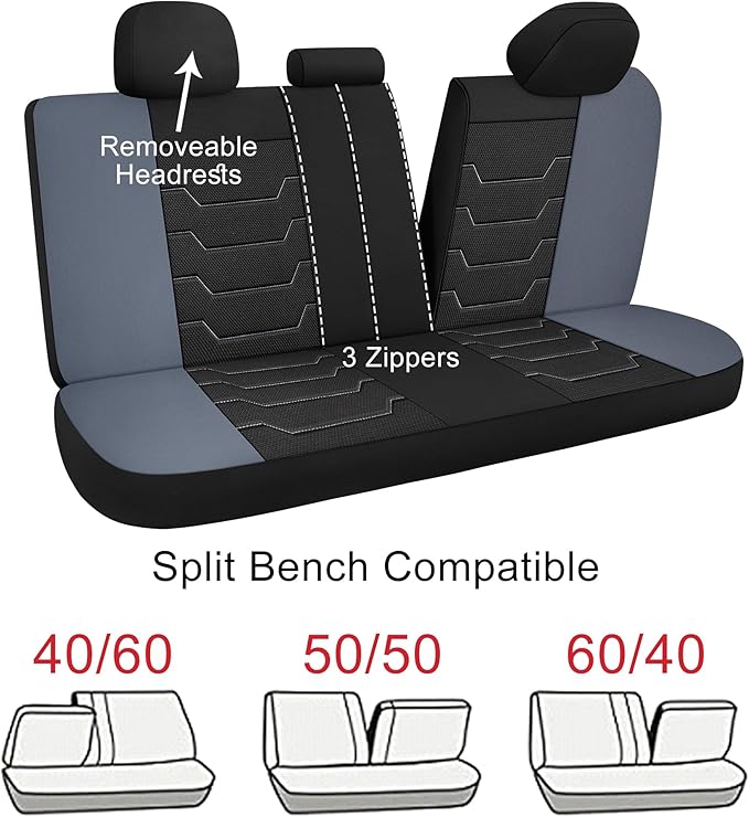 CAROMOP Breathable Car Seat Covers Full Seats,3D Air Mesh Cloth Seat Covers for Cars, Split Bench Compatible Car Interior Covers, Universal Fit Most Car Sedan Truck SUV(Black/Gray)